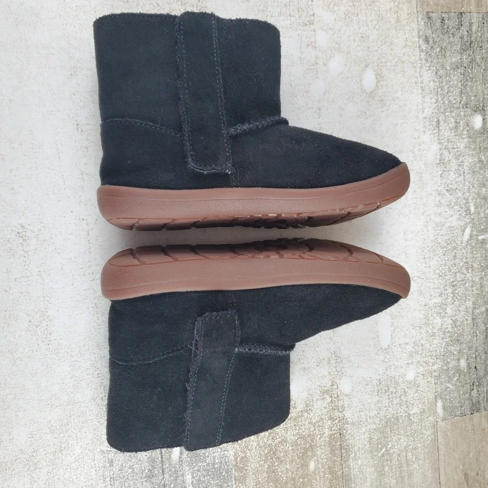 Ugg Keelan II Kids Bootie Sz 12 Comfort Black Suede Plush Lined Hook & Loop Boot